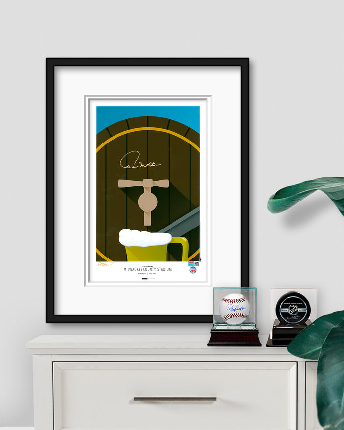 Minimalist Milwaukee County Stadium - Paul Molitor Autographed - Poster Print - Authenticated