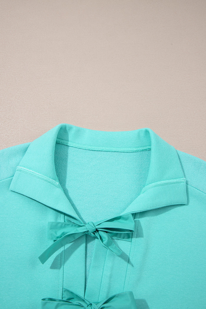Moonlight Jade Bow Front Bracelet Sleeve Collared Side Pocket Shift Mini Dress 🇺🇸
