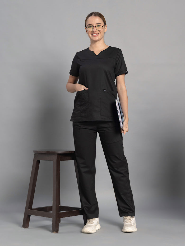 Move Lite Women Black (Core V Neck) Scrub Set
