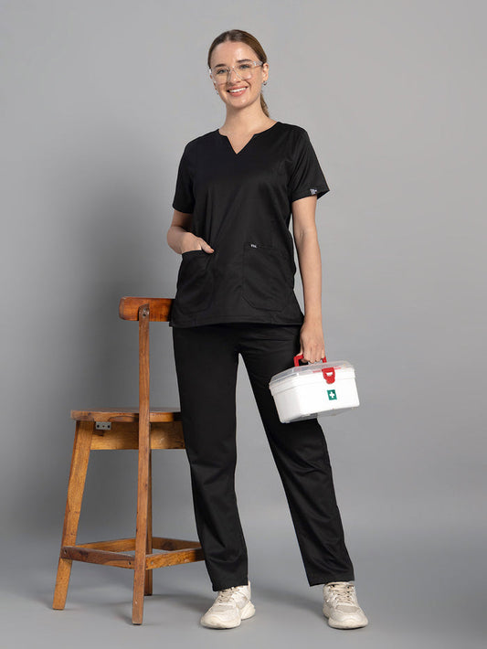 Move Lite Women Black (Nova V Neck) Scrub Set