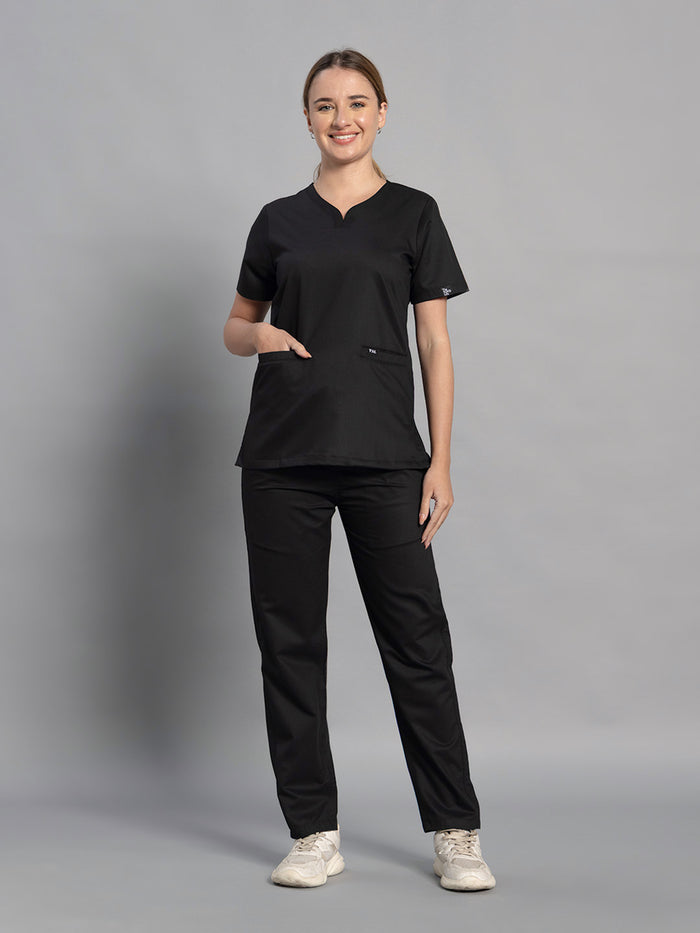 Move Lite Women Black (Soft V Neck) Scrub Set