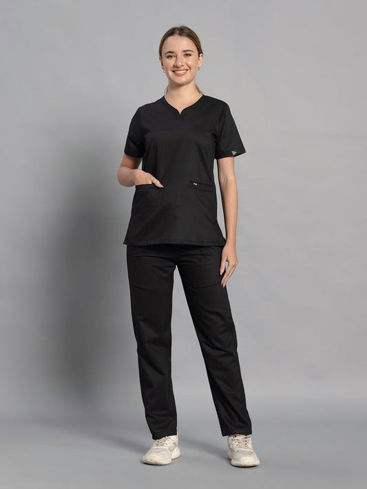 Move Lite Women Black (Soft V Neck) Scrub Set