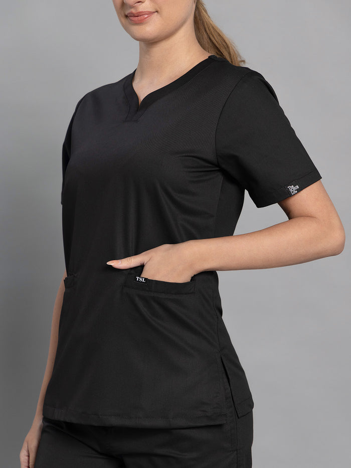 Move Lite Women Black (Soft V Neck) Scrub Set