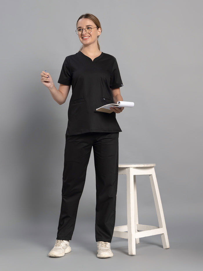 Move Lite Women Black (Soft V Neck) Scrub Set