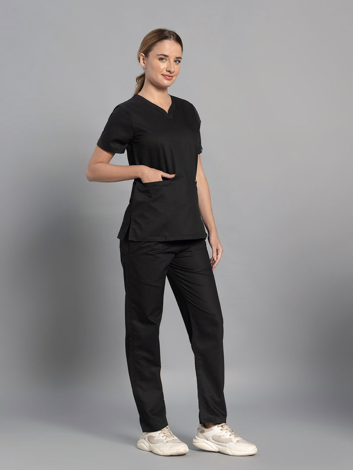Move Lite Women Black (Soft V Neck) Scrub Set