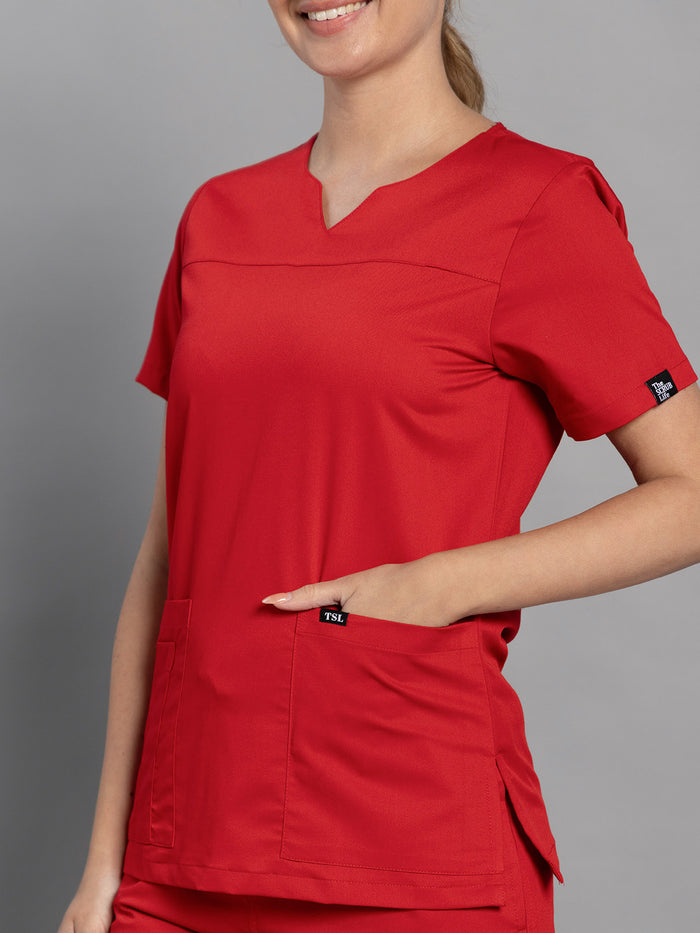 Move Lite Women Ember Red (Core V Neck) Scrub Set