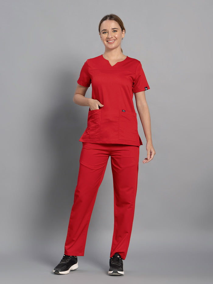 Move Lite Women Ember Red (Core V Neck) Scrub Set