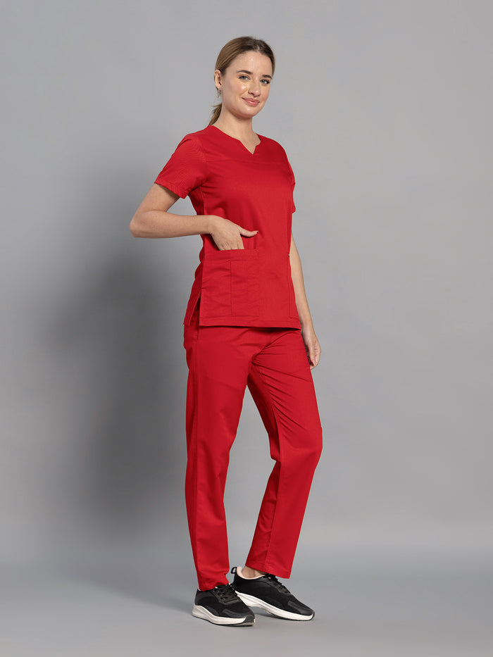 Move Lite Women Ember Red (Core V Neck) Scrub Set