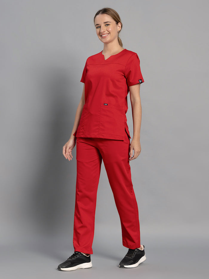 Move Lite Women Ember Red (Core V Neck) Scrub Set