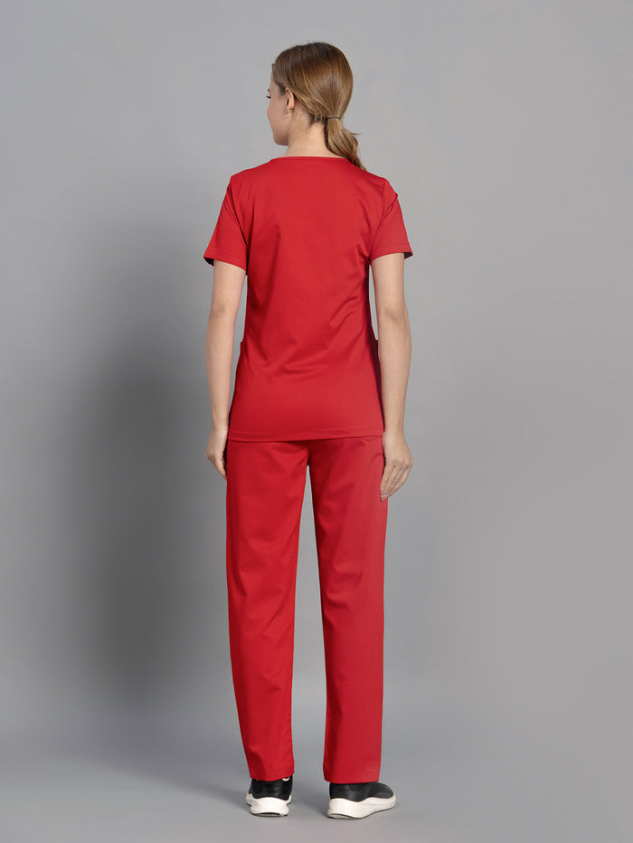 Move Lite Women Ember Red (Core V Neck) Scrub Set