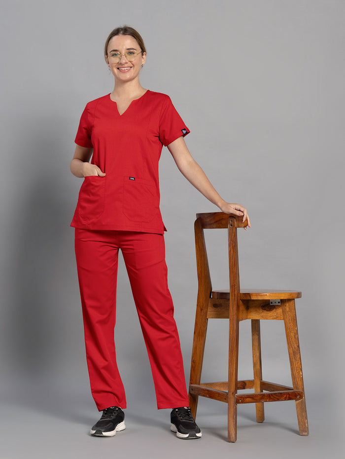 Move Lite Women Ember Red (Nova V Neck) Scrub Set