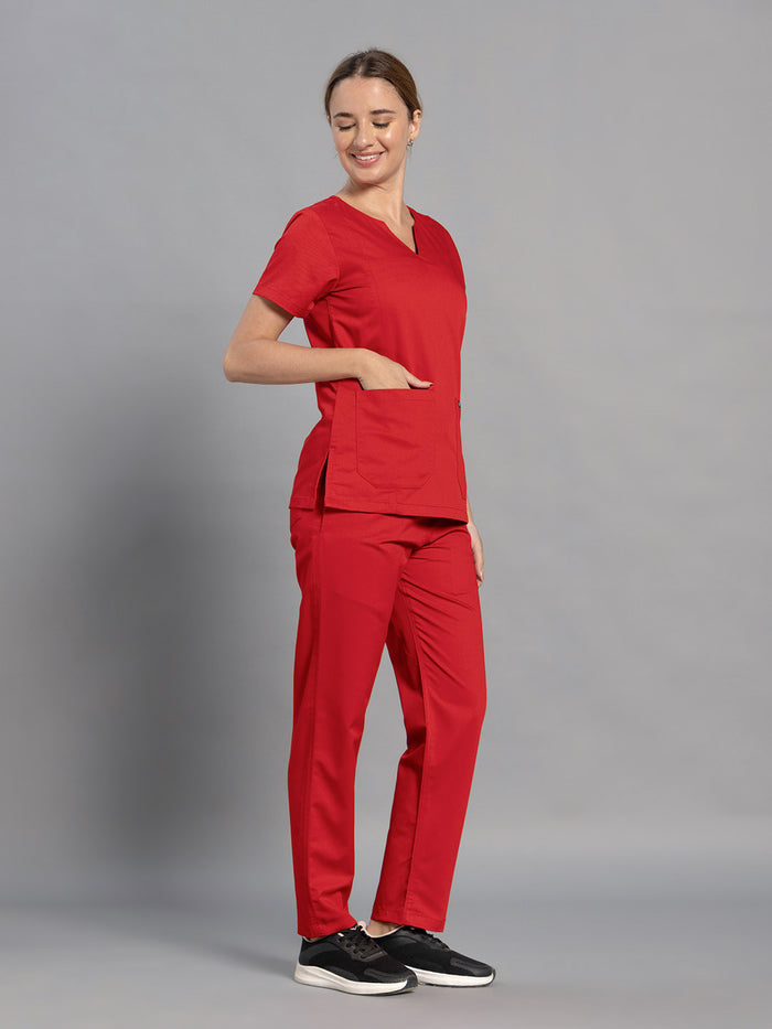 Move Lite Women Ember Red (Nova V Neck) Scrub Set