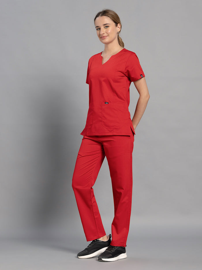 Move Lite Women Ember Red (Nova V Neck) Scrub Set