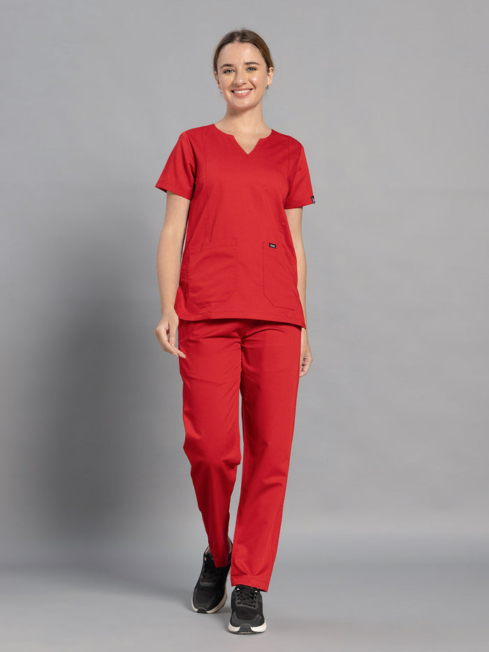 Move Lite Women Ember Red (Nova V Neck) Scrub Set