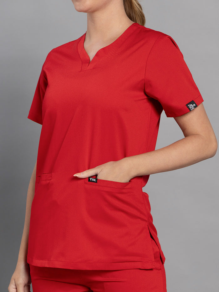Move Lite Women Ember Red (Soft V Neck) Scrub Set