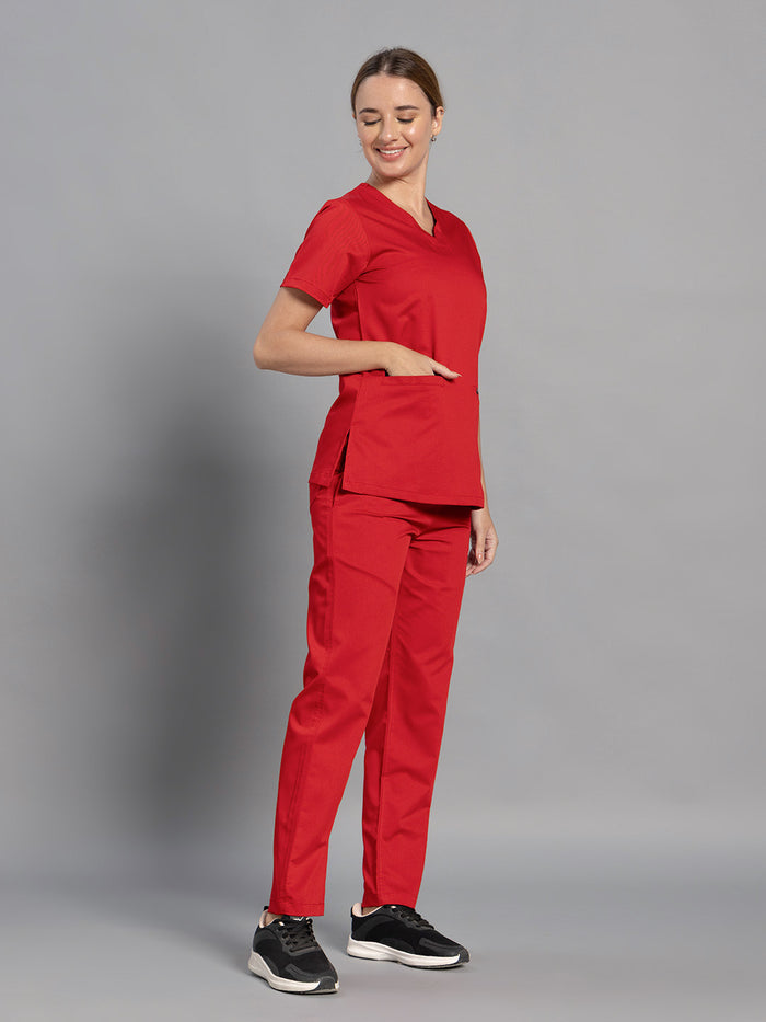 Move Lite Women Ember Red (Soft V Neck) Scrub Set