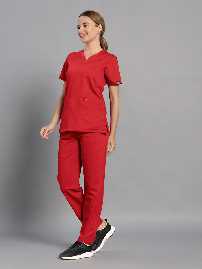 Move Lite Women Ember Red (Soft V Neck) Scrub Set