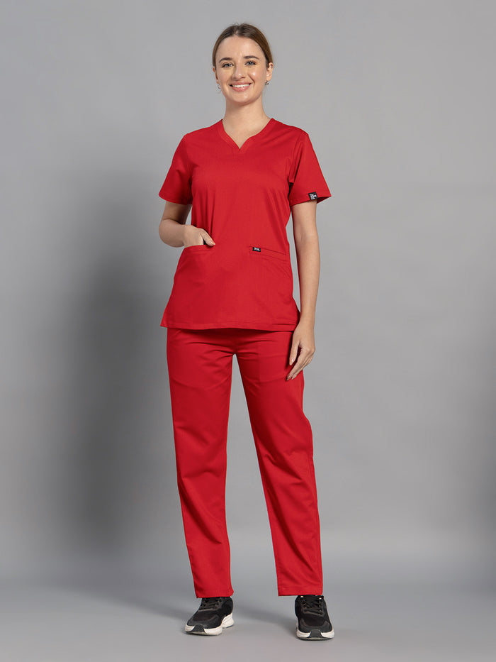 Move Lite Women Ember Red (Soft V Neck) Scrub Set
