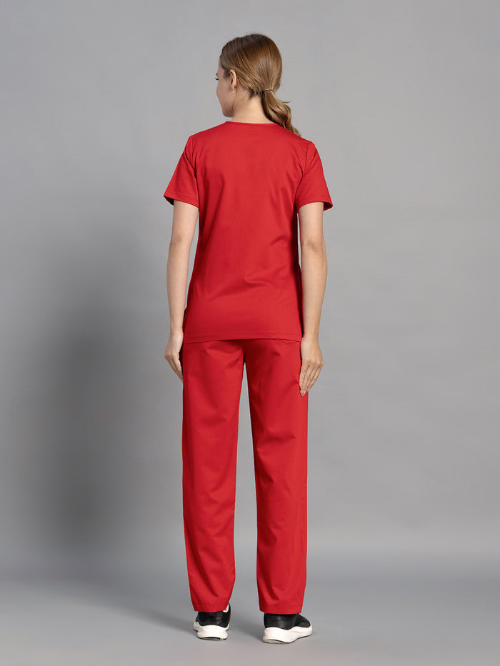 Move Lite Women Ember Red (Soft V Neck) Scrub Set
