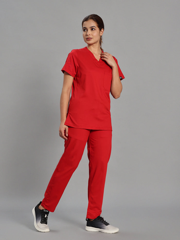 Move Lite Women Ember Red V Scrub Set