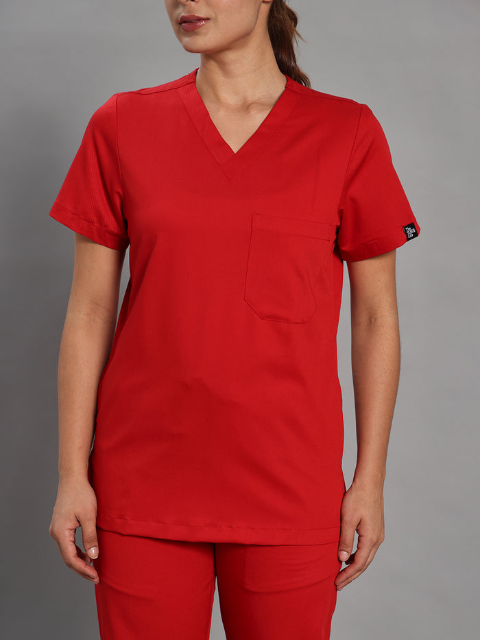 Move Lite Women Ember Red V Scrub Set