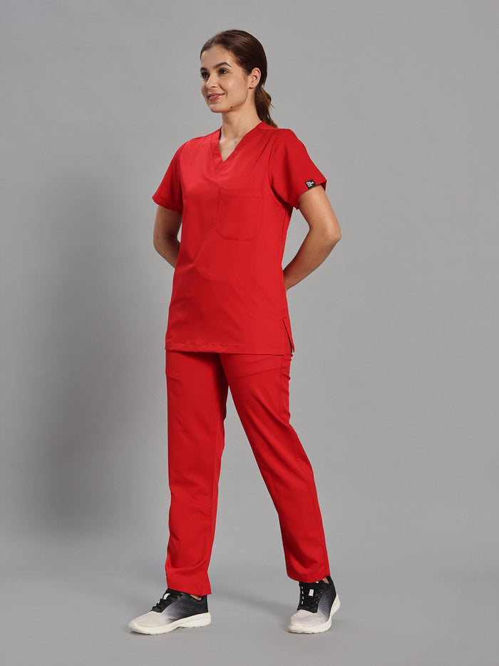 Move Lite Women Ember Red V Scrub Set