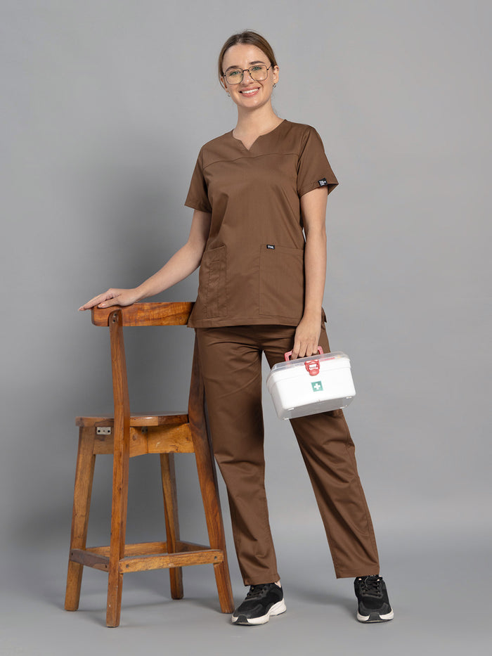 Move Lite Women Mocha (Core V Neck) Scrub Set