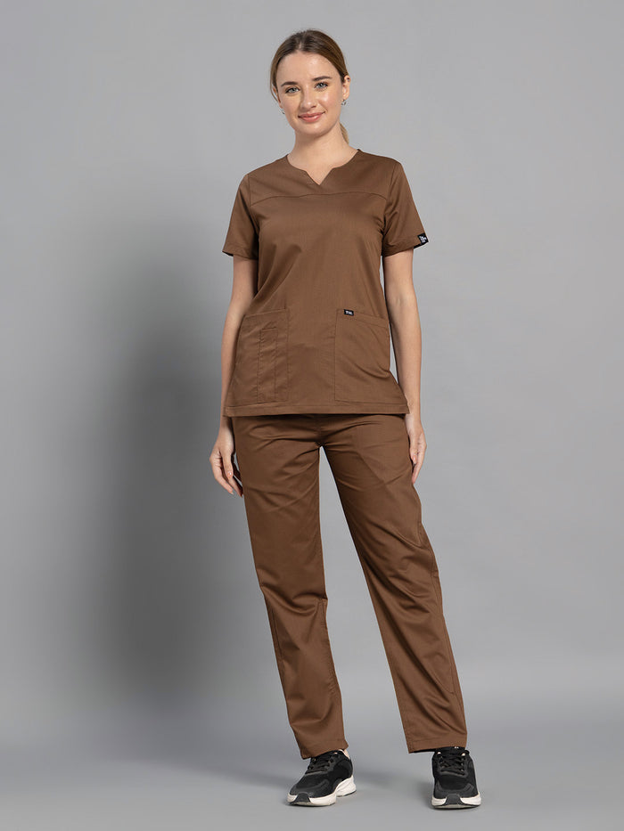 Move Lite Women Mocha (Core V Neck) Scrub Set