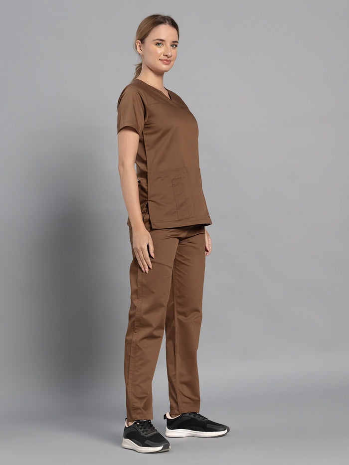 Move Lite Women Mocha (Core V Neck) Scrub Set