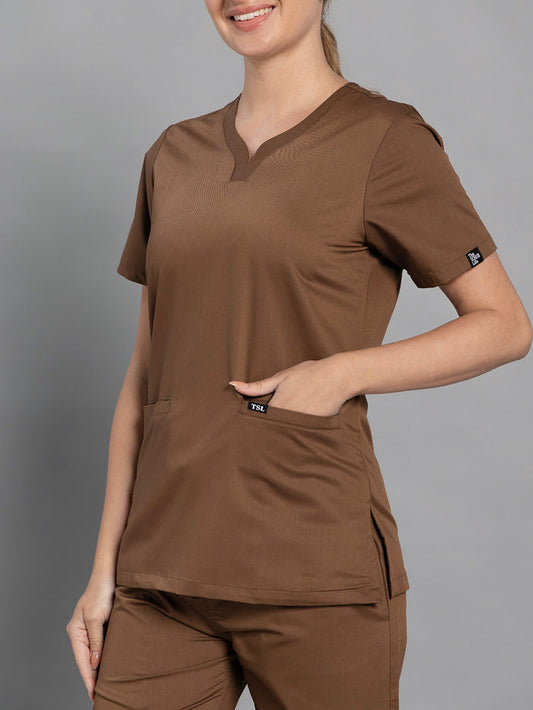 Move Lite Women Mocha (Soft V Neck) Scrub Set