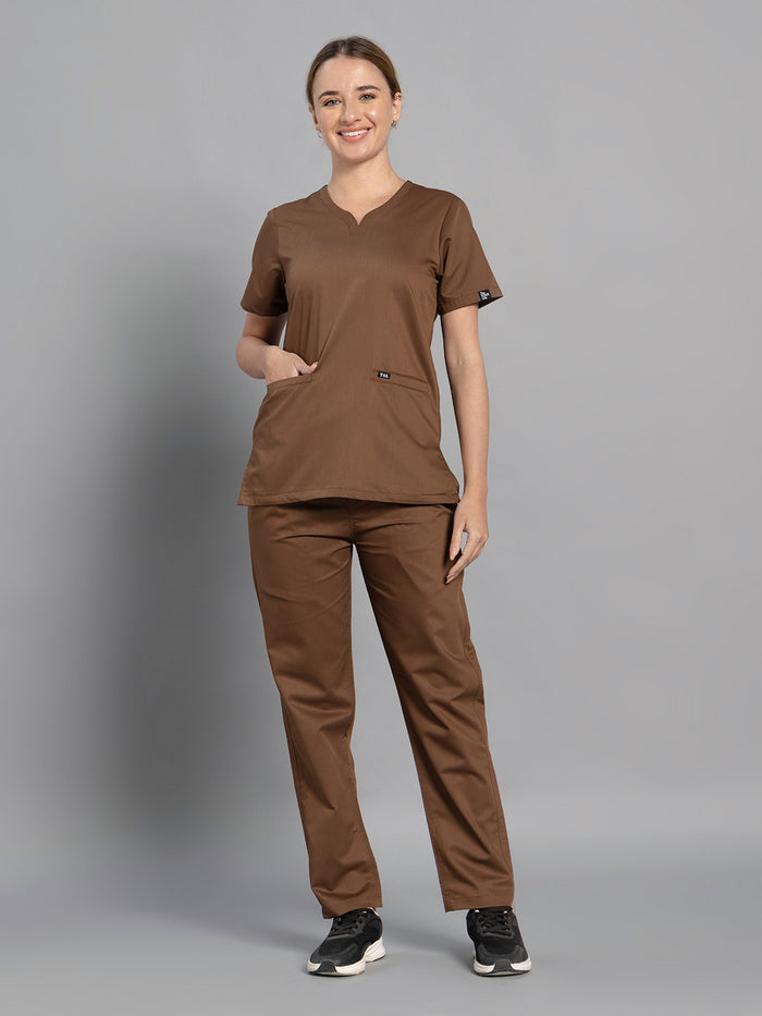 Move Lite Women Mocha (Soft V Neck) Scrub Set