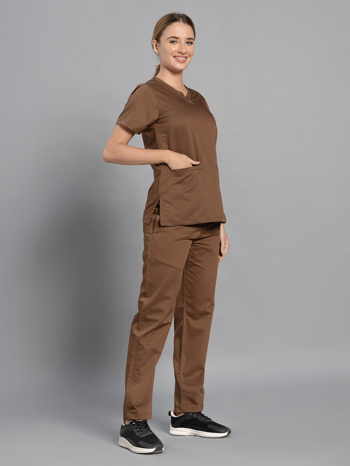 Move Lite Women Mocha (Soft V Neck) Scrub Set