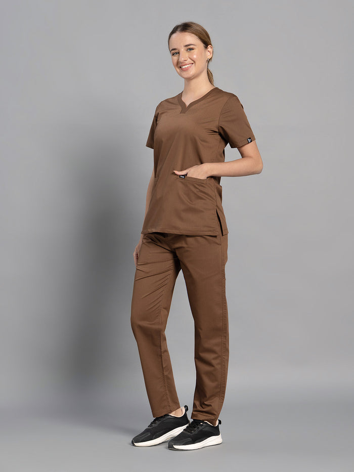 Move Lite Women Mocha (Soft V Neck) Scrub Set