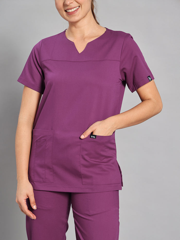 Move Lite Women Plum (Core V Neck) Scrub Set