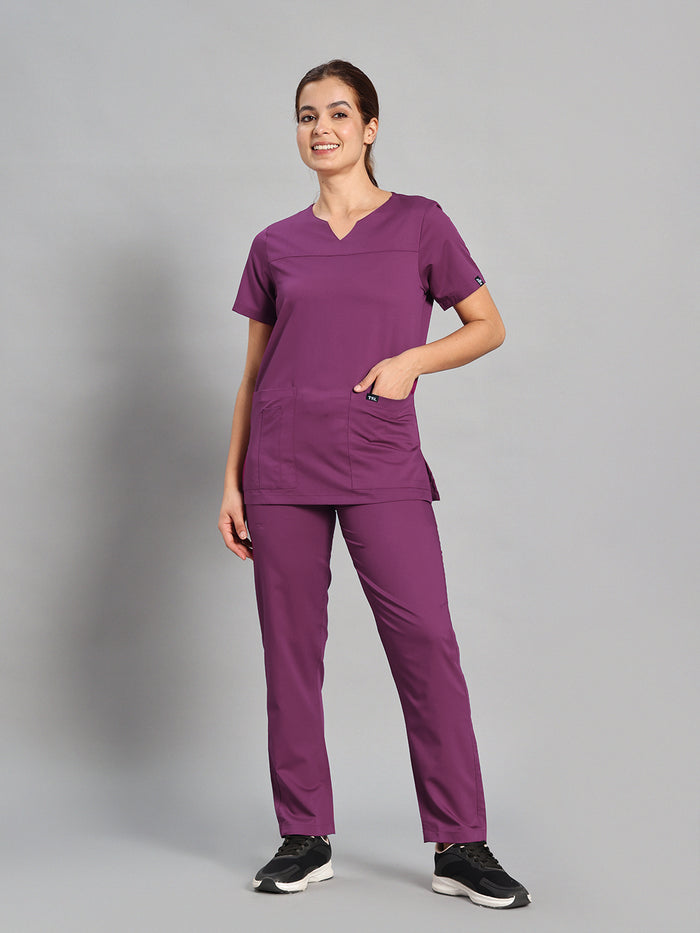 Move Lite Women Plum (Core V Neck) Scrub Set