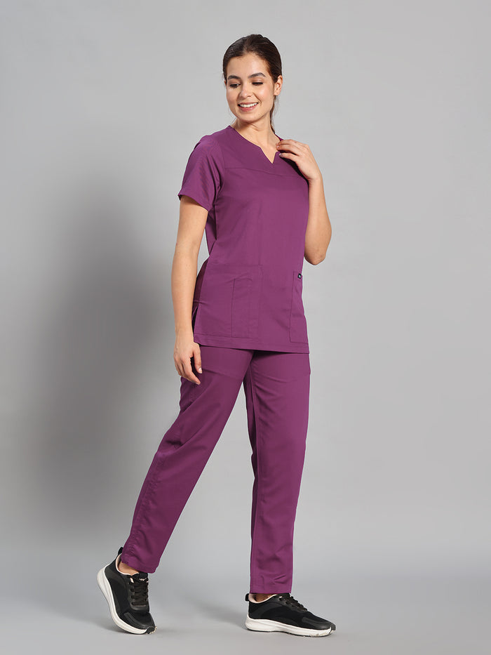 Move Lite Women Plum (Core V Neck) Scrub Set