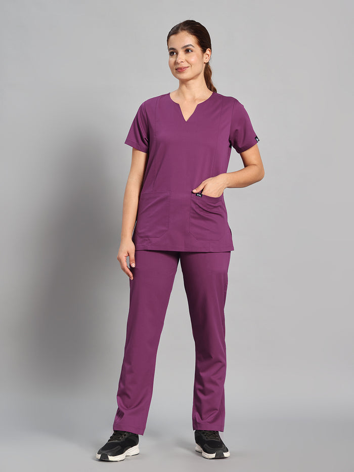 Move Lite Women Plum (Nova V Neck) Scrub Set