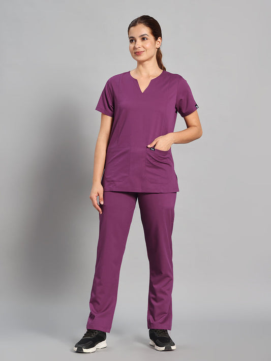 Move Lite Women Plum (Nova V Neck) Scrub Set