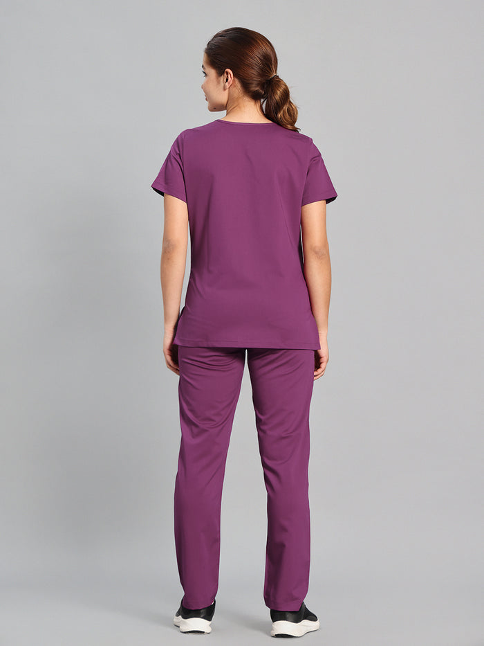 Move Lite Women Plum (Nova V Neck) Scrub Set