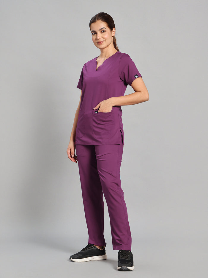 Move Lite Women Plum (Nova V Neck) Scrub Set