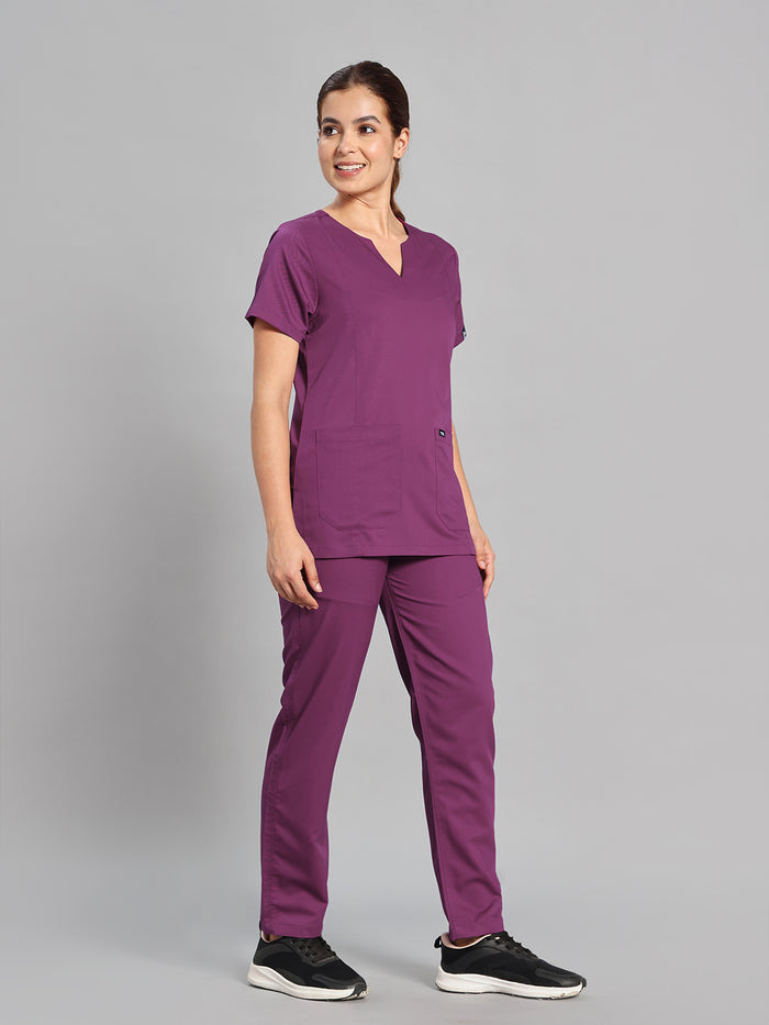 Move Lite Women Plum (Nova V Neck) Scrub Set