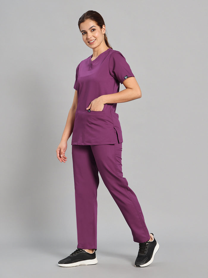 Move Lite Women Plum (Soft V Neck) Scrub Set
