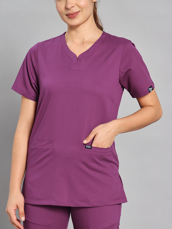 Move Lite Women Plum (Soft V Neck) Scrub Set