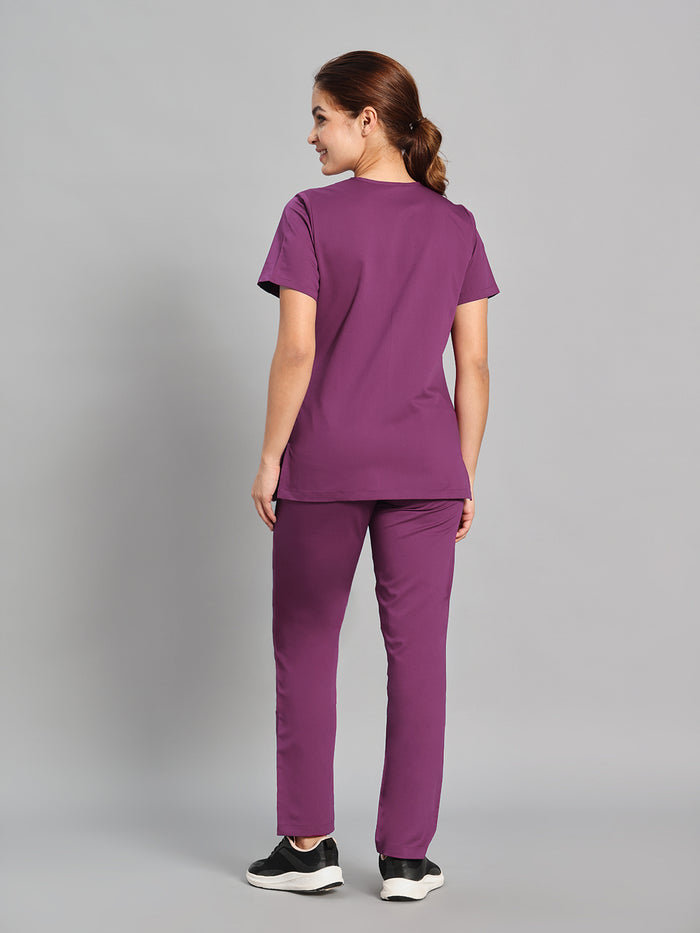 Move Lite Women Plum (Soft V Neck) Scrub Set