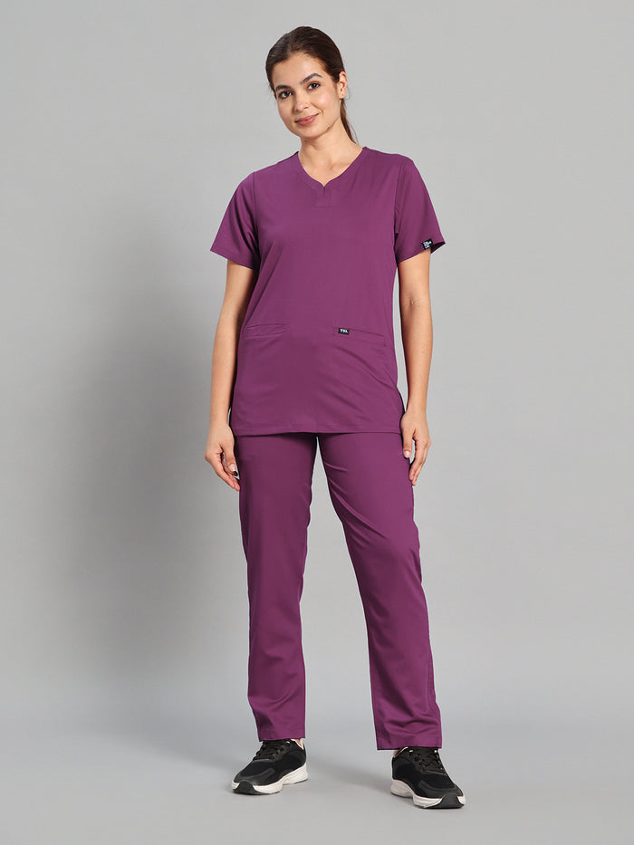 Move Lite Women Plum (Soft V Neck) Scrub Set