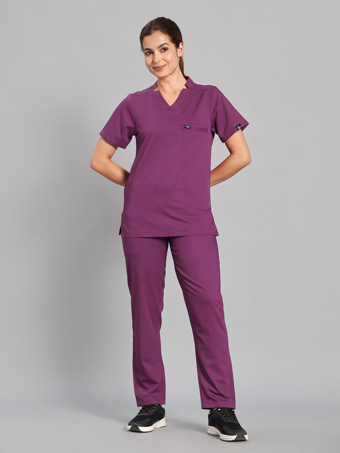 Move Lite Women Plum (Star V Neck) Scrub Set