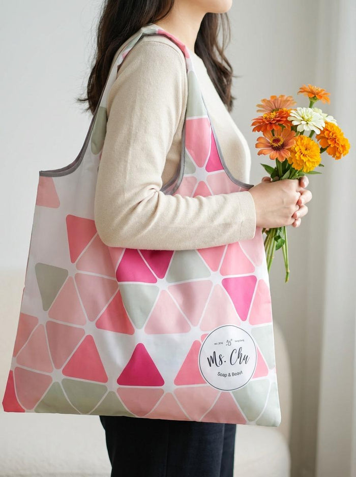 Ms. Chu Recycle Bag - Pink Geometric Pattern - Foldable Eco-Friendly Shopping Bag