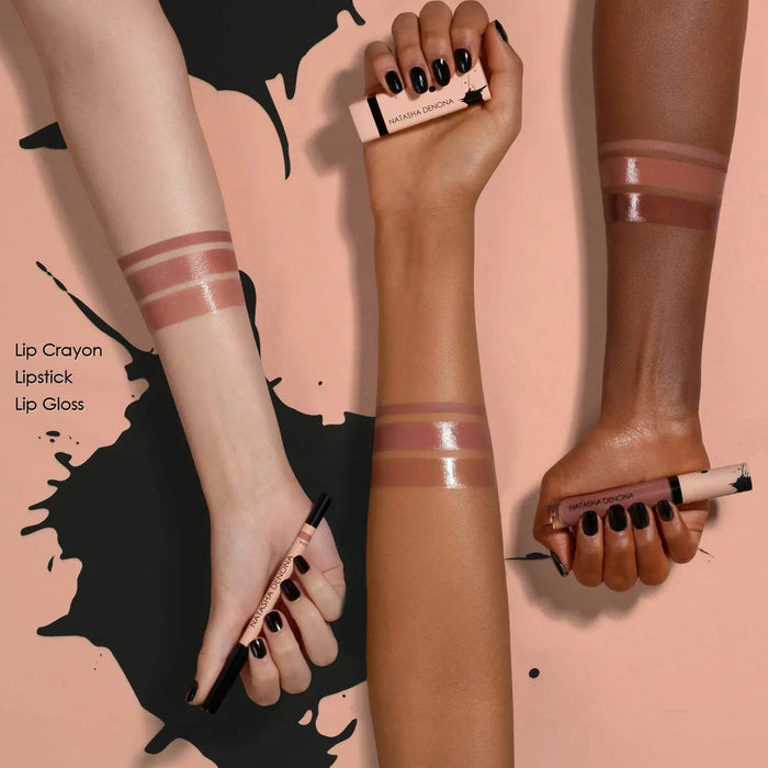 My Dream Lipstick, Lip Gloss and Lip Crayon arm swatches on different skin tones.