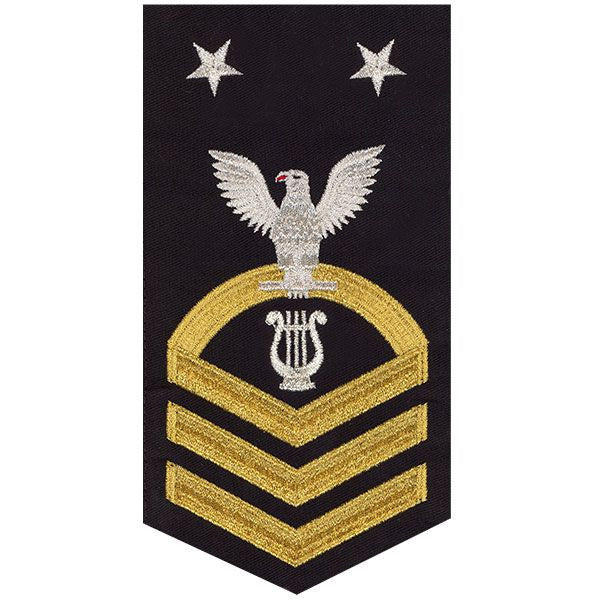 Navy E9 MALE Rating Badge: Musician - seaworthy gold on blue