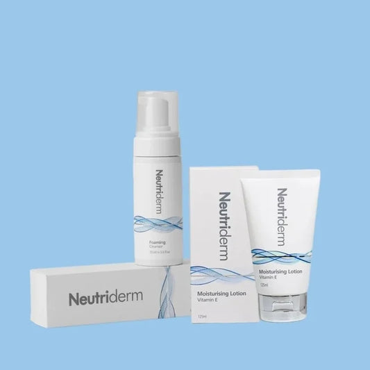 Neutriderm Pre-Makeup Skincare Combo, Vitamin E Moisturiser Lotion 125 ml And Foaming Cleanser 150 ml